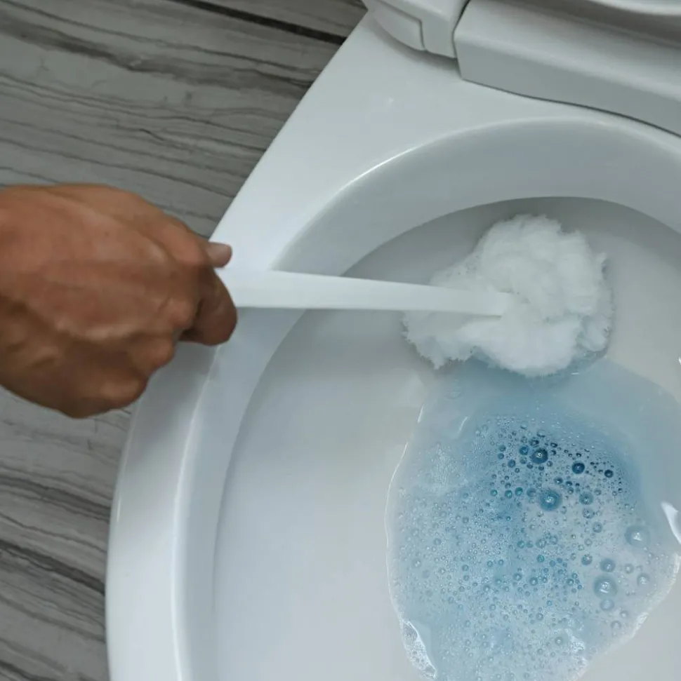 Genuine Joe Toilet Bowl Mop - 4.50" Head - 12" Plastic Handle - Durable, Scrubber Strip, Acid Resistant - 25 / Carton - White