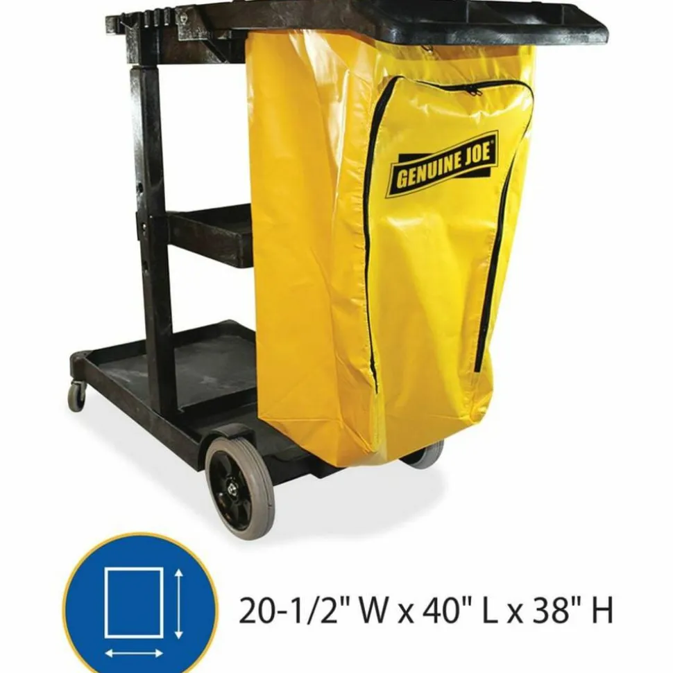 Genuine Joe Workhorse Janitor's Cart, 40"W x 20.50"D x 38"H, Charcoal, Yellow