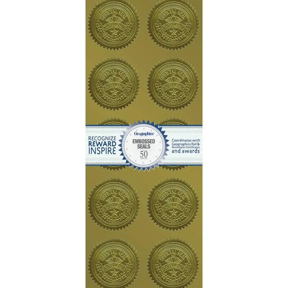 Geographics Embossed Seals, 2", Gold Excellence, Pack Of 50