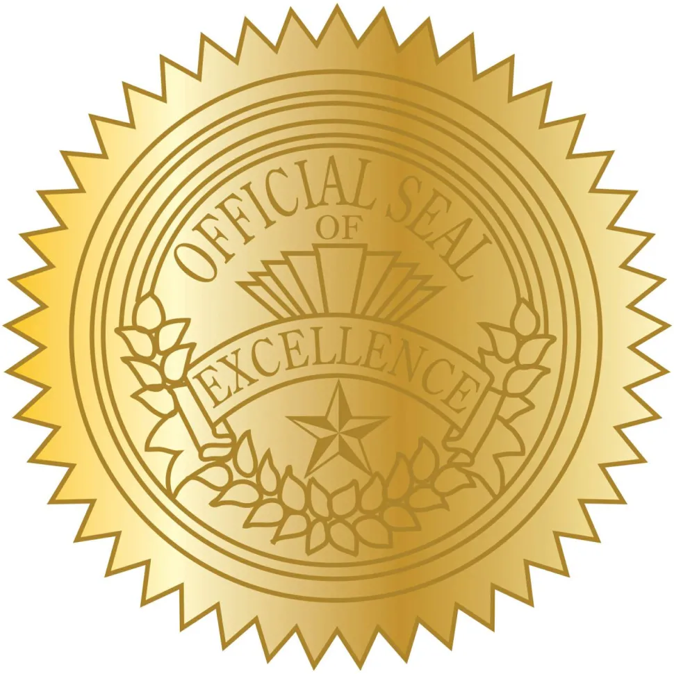 Geographics Embossed Seals, 2", Gold Excellence, Pack Of 50