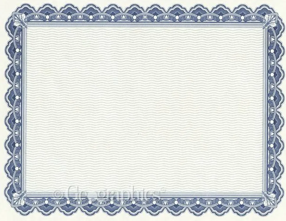 Geographics Archival Quality Parchment Paper Certificates, 11 x 8.5, Horizontal Orientation, Blue with Blue Royalty Border, 50/Pack