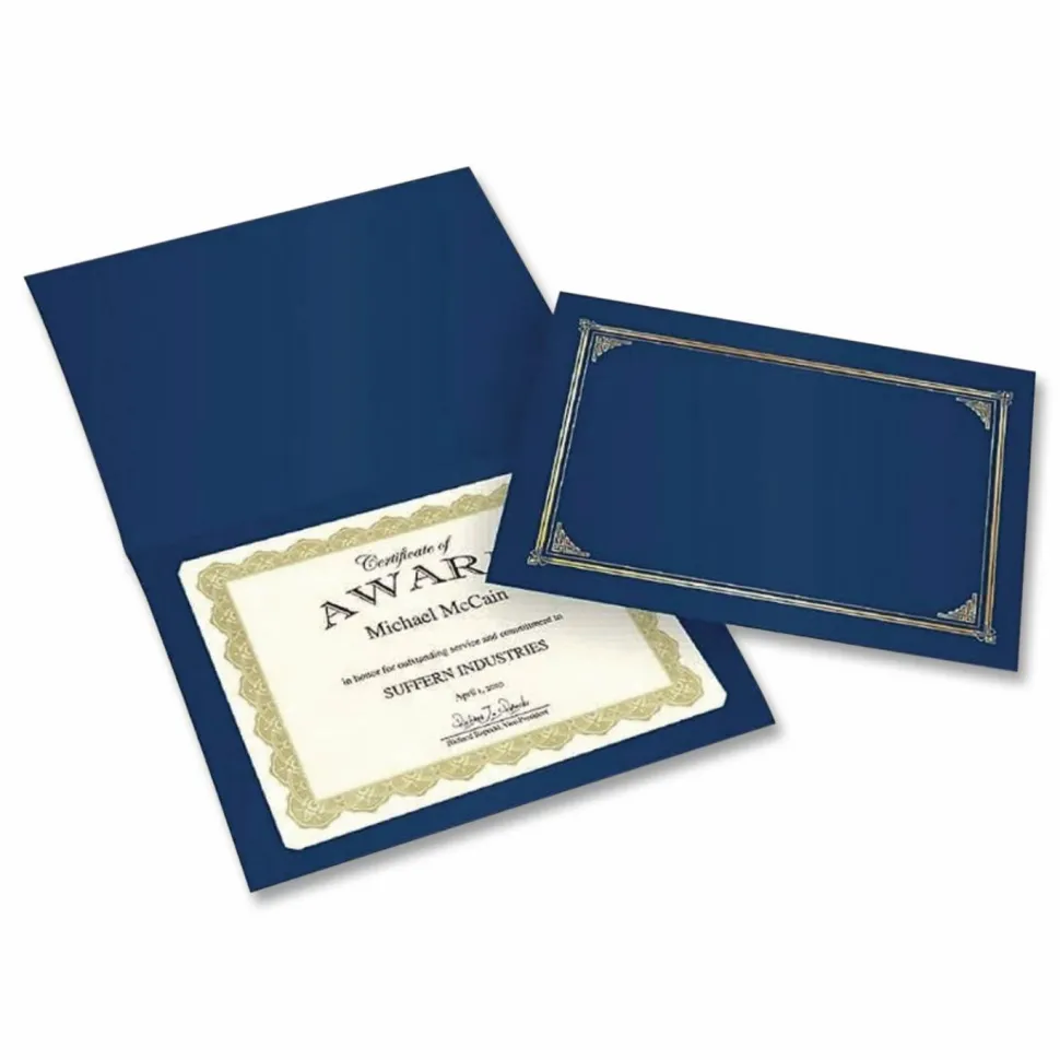 Geographics Award Certificate Gold Design Covers, Letter Size (8 1/2" x 11"), 30% Recycled, Metallic Blue, Pack Of 6