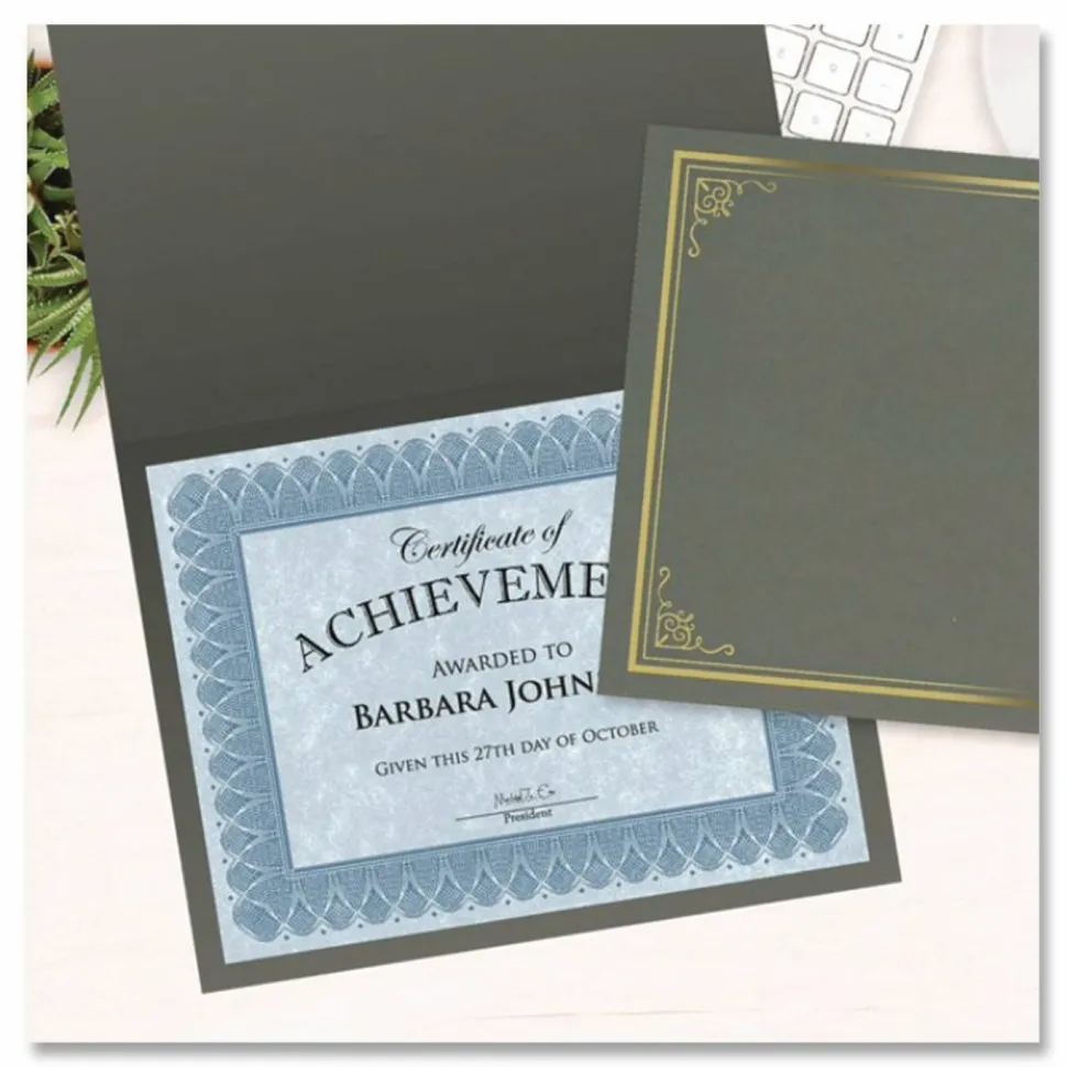 Geographics Award Certificate Gold Design Covers, Letter Size (8 1/2" x 11"), Metallic Gray, Pack Of 6