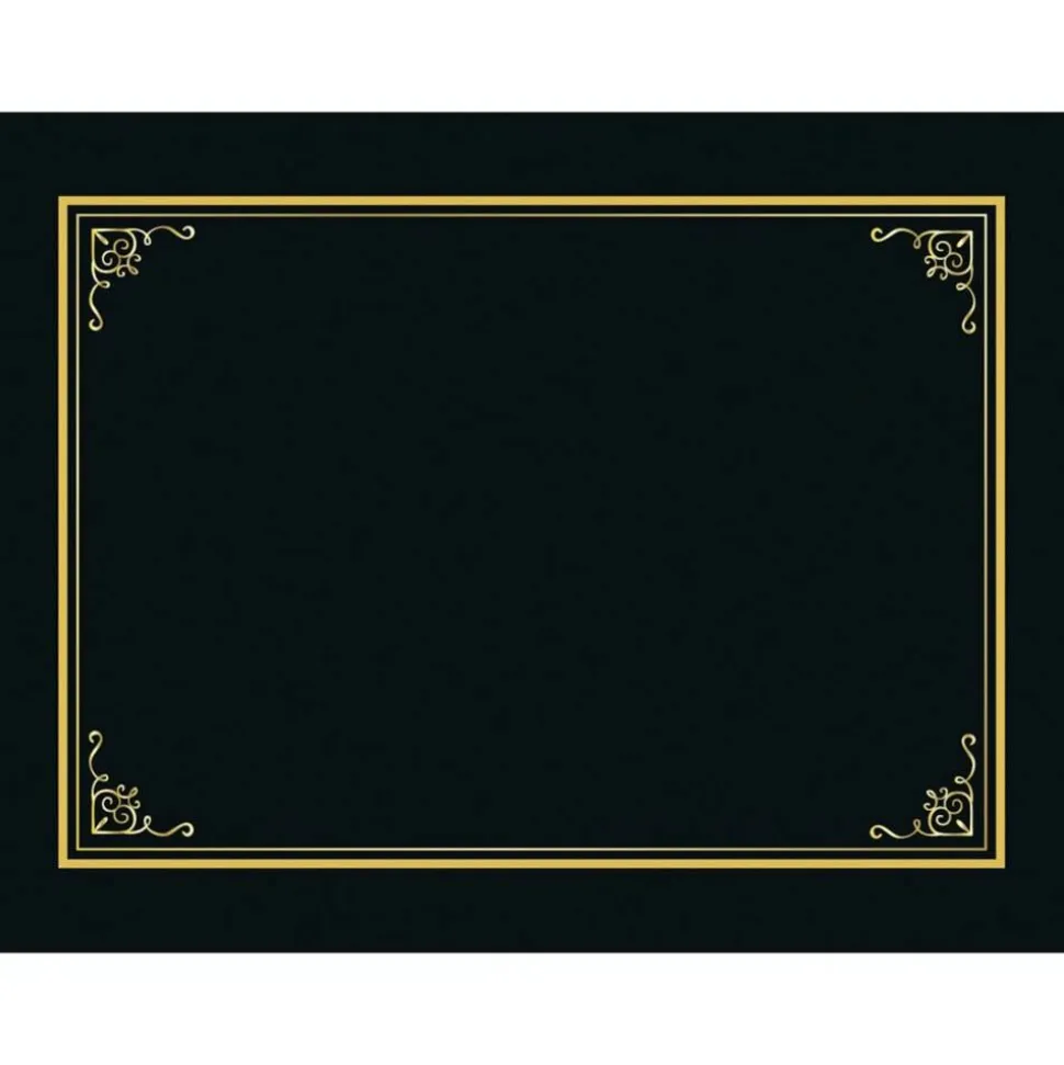 Geographics Certificate/Document Cover, 9.75" x 12.5", Black With Gold Foil, 5/Pack