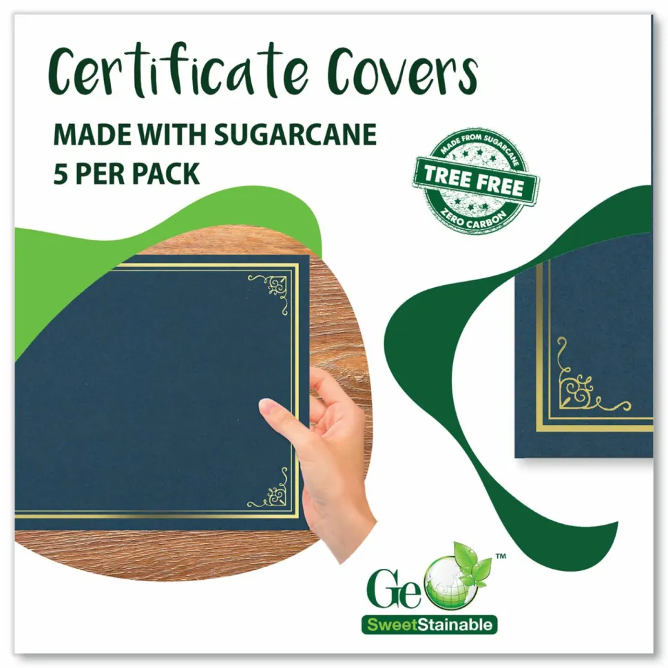 Geographics Certificate/Document Cover, 9.75' x 12.5", Navy With Gold Foil, 5/Pack
