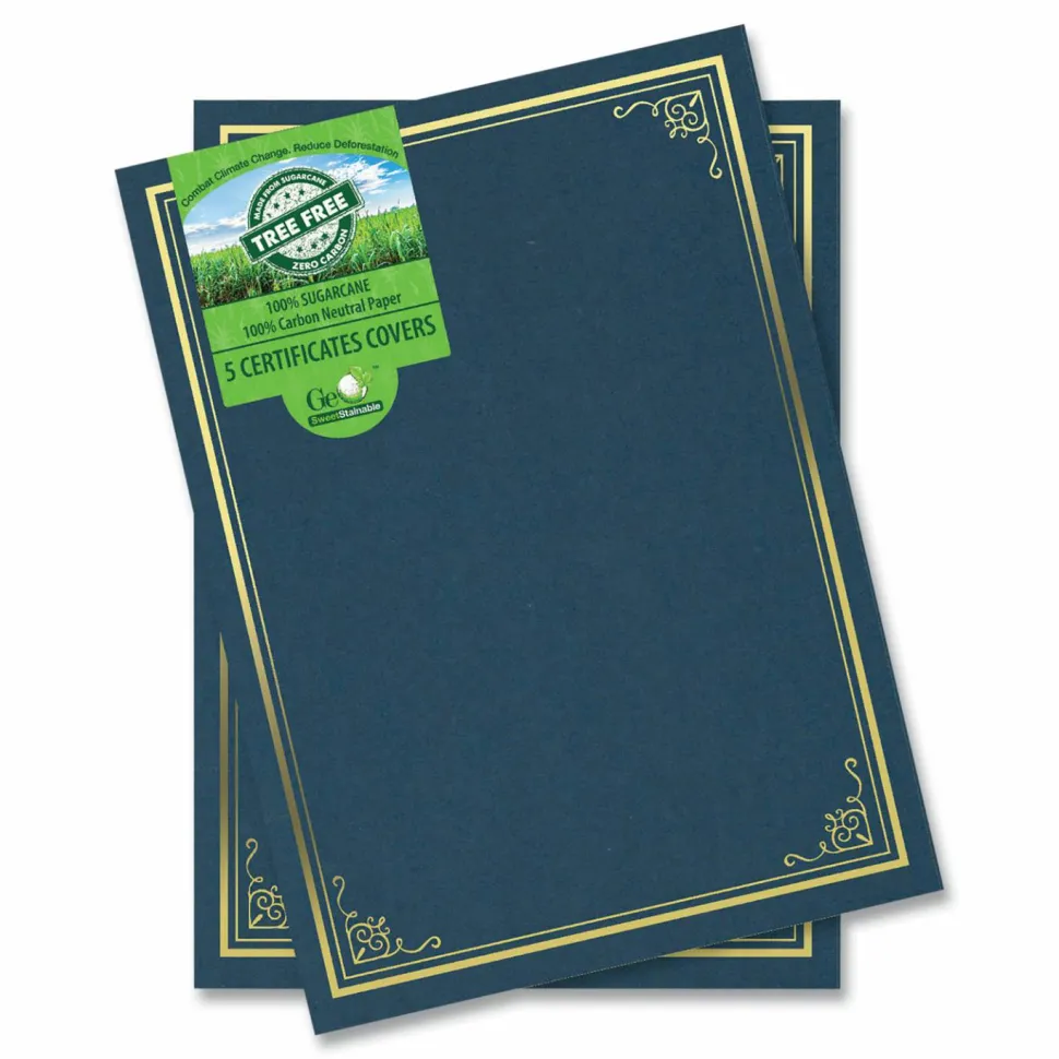 Geographics Certificate/Document Cover, 9.75' x 12.5", Navy With Gold Foil, 5/Pack