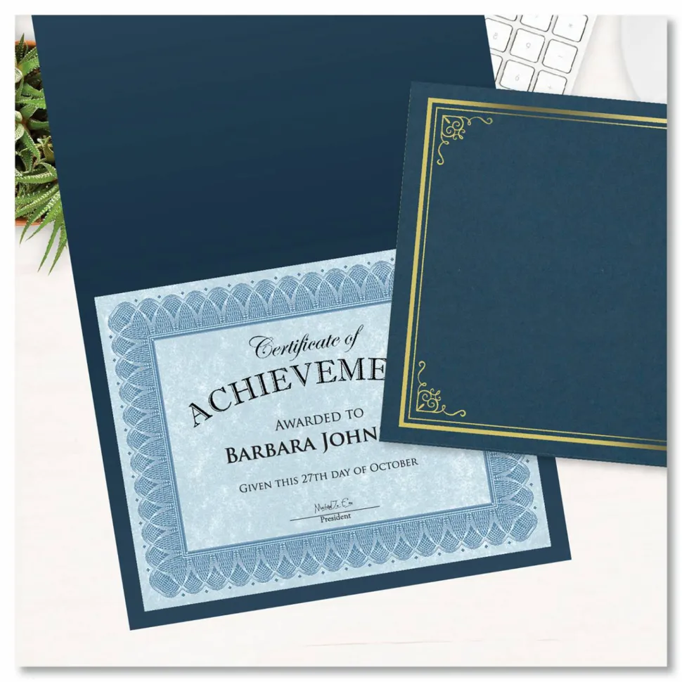 Geographics Certificate/Document Cover, 9.75' x 12.5", Navy With Gold Foil, 5/Pack