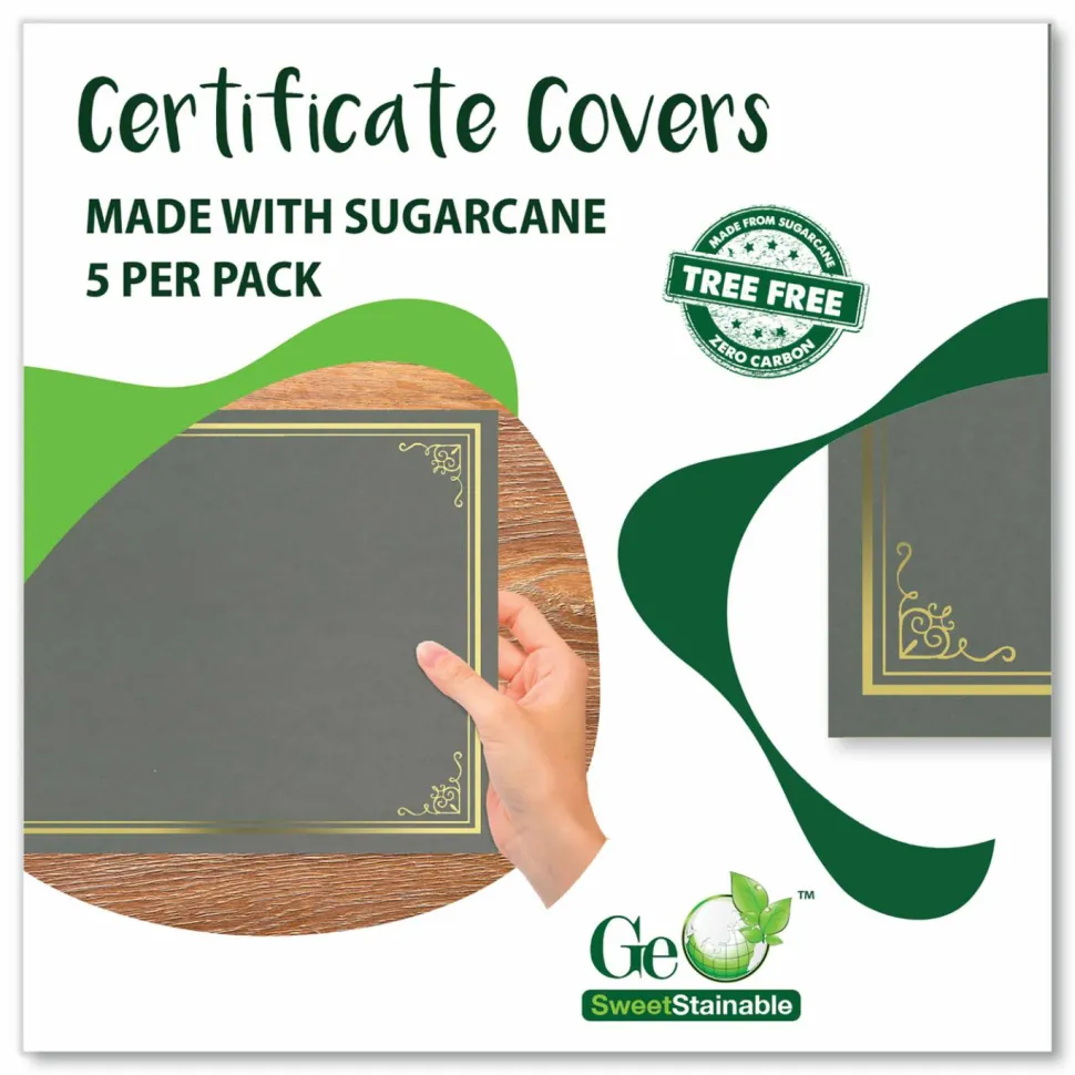 Geographics Certificate/Document Cover, 9.75" x 12.5", Gray With Gold Foil, 5/Pack