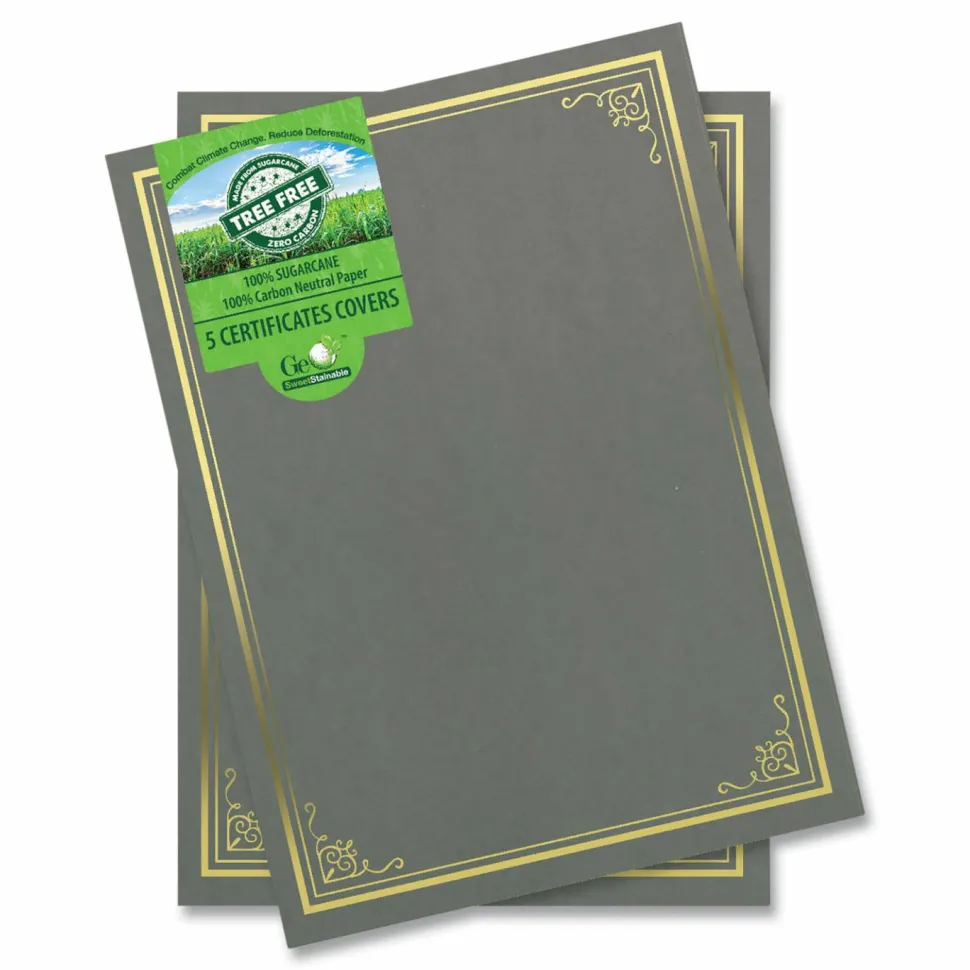 Geographics Certificate/Document Cover, 9.75" x 12.5", Gray With Gold Foil, 5/Pack