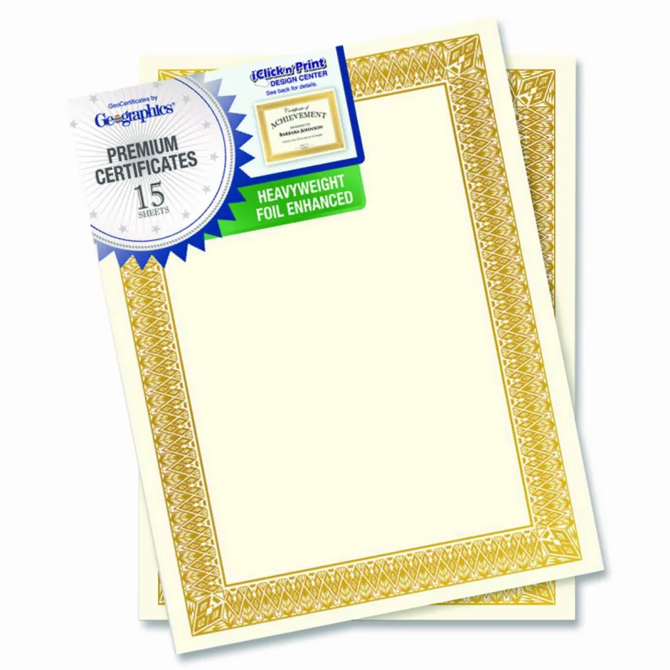 Geographics Foil Certificates, 8-1/2" x 11", Rome Gold, Pack Of 15