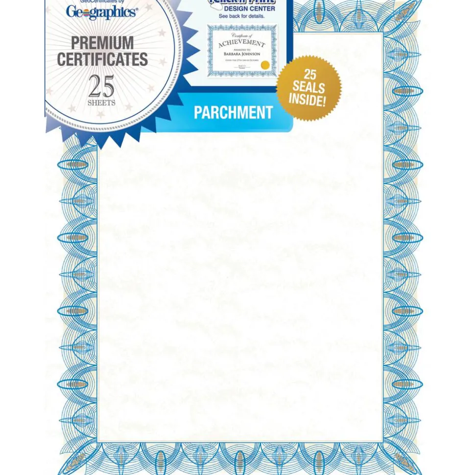 Geographics Parchment Certificates, 8-1/2" x 11", Classic Blue, Pack Of 25