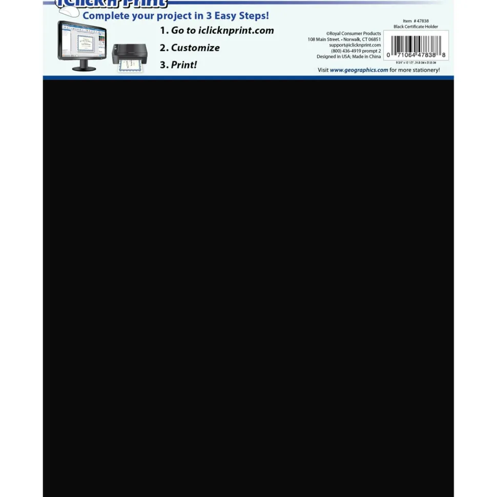 Geographics Recycled Certificate Holder - Black - 30% Recycled - 5 / Pack