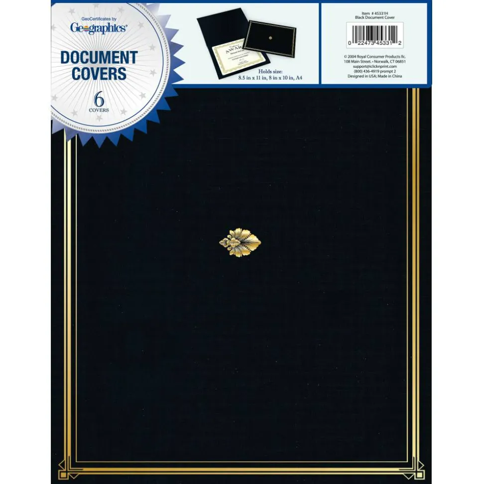 Geographics 30% Recycled Document Covers, 9 3/4" x 12 1/2", Black, Pack Of 6