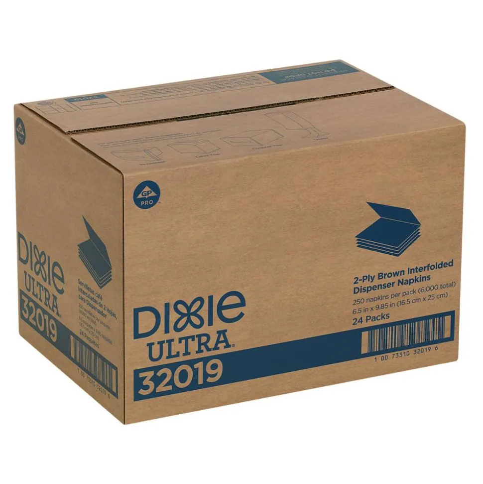 Georgia-Pacific Dixie Ultra 2-Ply Interfold Napkin Dispenser Refills, 6 1/2" x 5", Brown, 250 Napkins Per Pack, Case Of 24 Packs