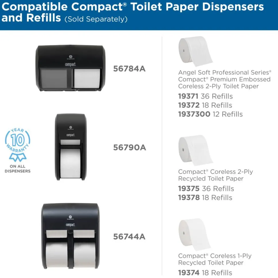 Georgia Pacific Professional Compact Coreless Bath Tissue, Septic Safe, 2-Ply, White, 750 Sheets/Roll, 36 Rolls/Carton