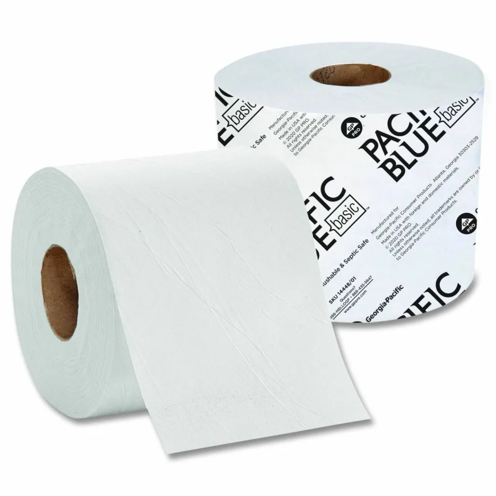 Georgia Pacific Professional Pacific Blue Basic High-Capacity Bathroom Tissue, Septic Safe, 1-Ply, White, 1,500 Sheets/Roll, 48 Rolls/Carton