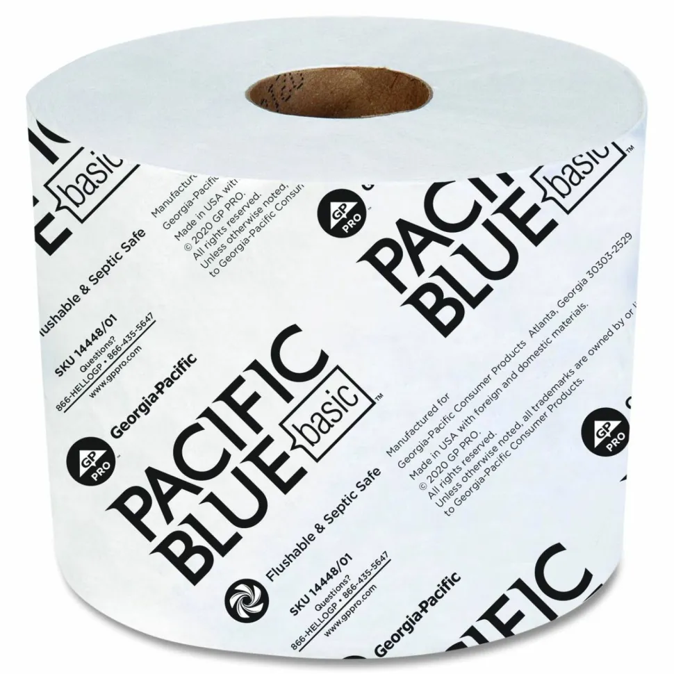 Georgia Pacific Professional Pacific Blue Basic High-Capacity Bathroom Tissue, Septic Safe, 1-Ply, White, 1,500 Sheets/Roll, 48 Rolls/Carton