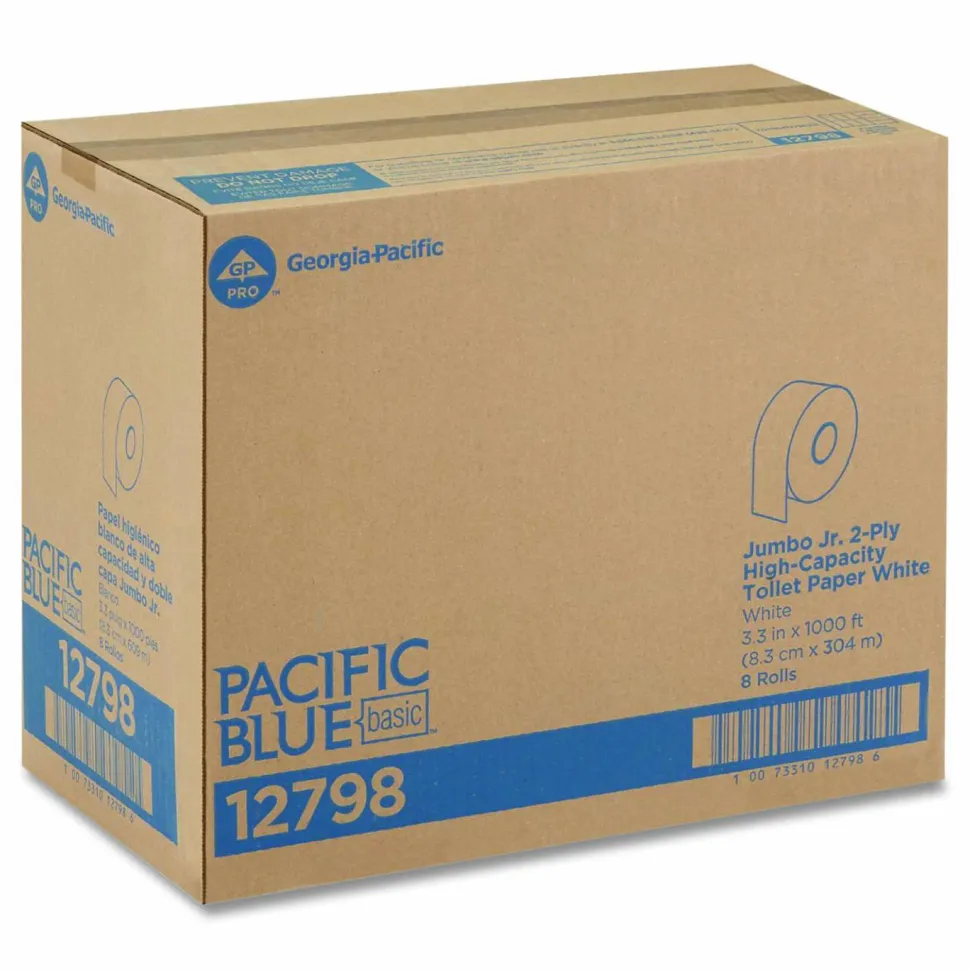 Georgia Pacific Professional envision Jumbo Jr. Bathroom Tissue Roll, Septic Safe, 2-Ply, 3.3" x 1,000 ft, White, 8 Rolls/Carton