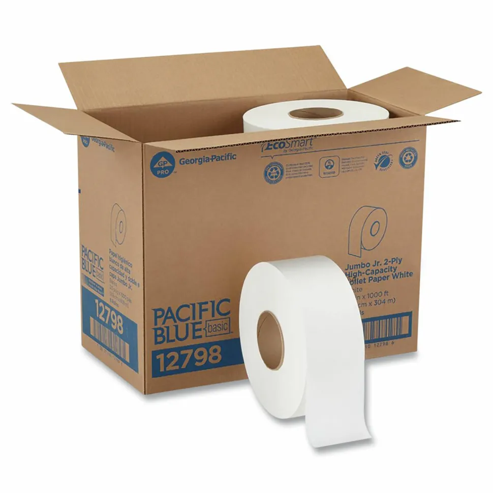 Georgia Pacific Professional envision Jumbo Jr. Bathroom Tissue Roll, Septic Safe, 2-Ply, 3.3" x 1,000 ft, White, 8 Rolls/Carton