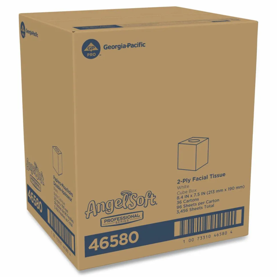 Georgia Pacific Professional Angel Soft ps Premium Facial Tissue, Cube Box, 2-Ply, White, 96 Sheets/Box