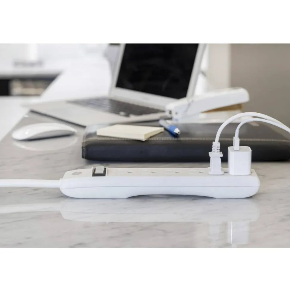 GE 6 Outlet Power Strip 2 Pack, 1'6" Cord, White, 14833