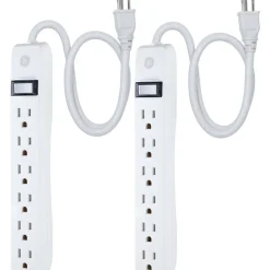 GE 6 Outlet Power Strip 2 Pack, 1'6