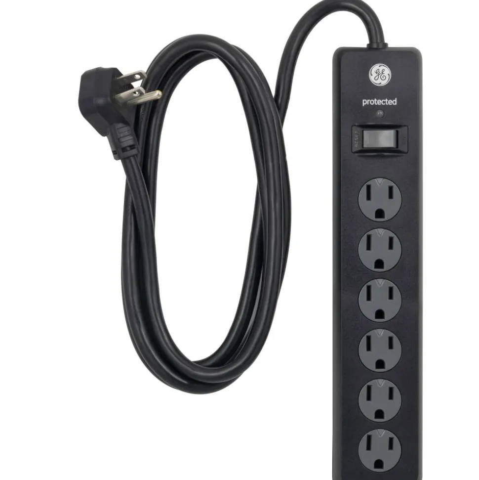 GE 6-Outlet Surge Protector, 6' Cord, Black