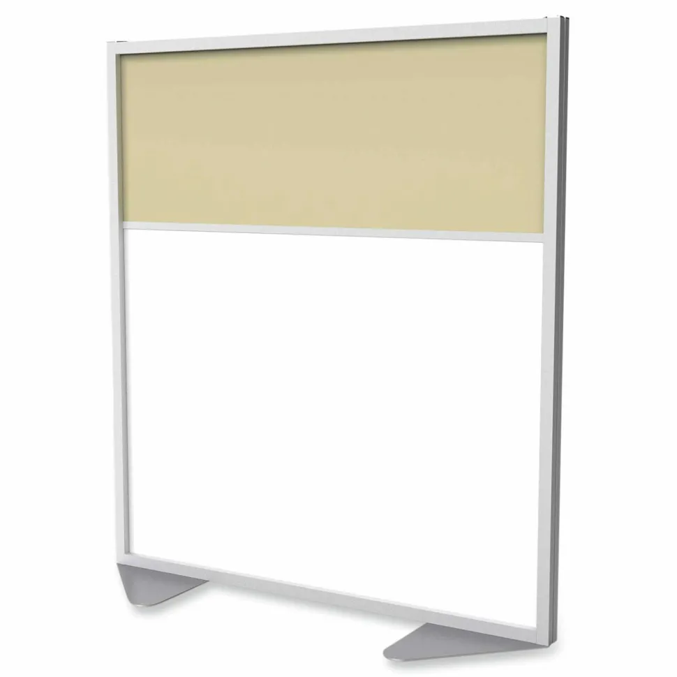 Ghent Floor Partition with Aluminum Frame and 2 Split Panel Infill, 48.06 x 2.04 x 53.86, White/Carmel