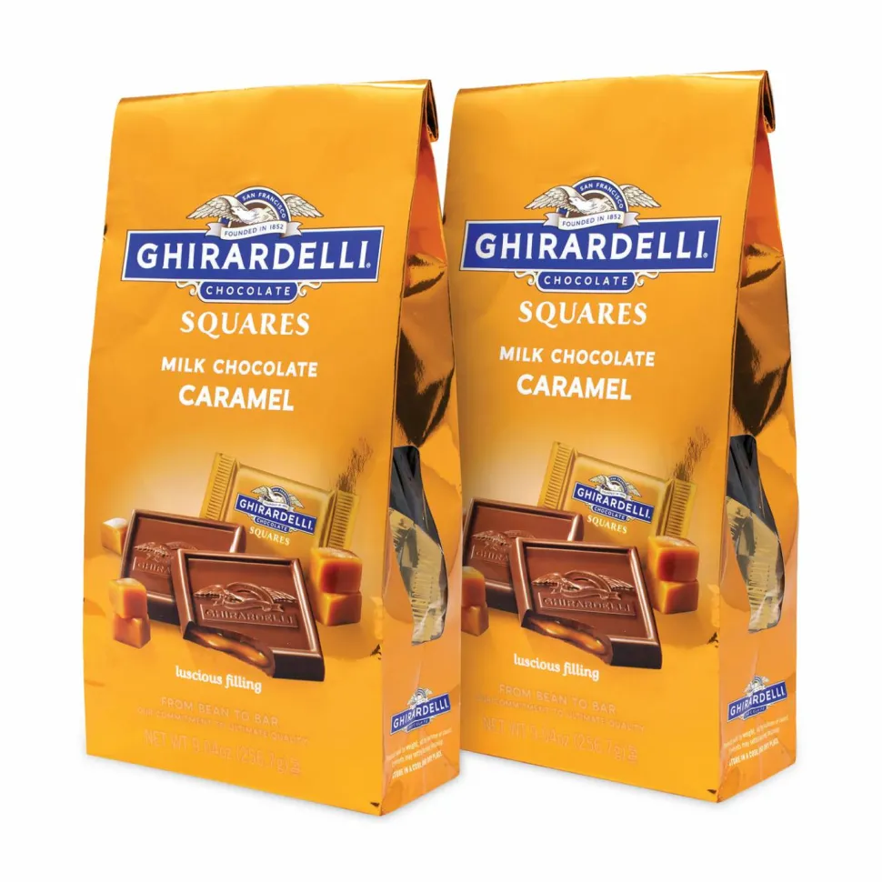 Ghirardelli Milk Chocolate and Caramel Chocolate Squares, 9.04 oz Bags, 2 Bags/Pack