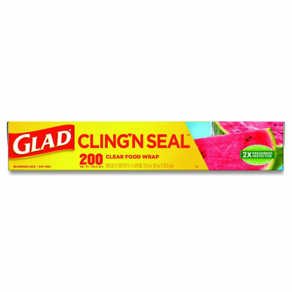 Glad Cling'N Seal Plastic Food Wrap, 200 sq ft, 12 Rolls/Carton