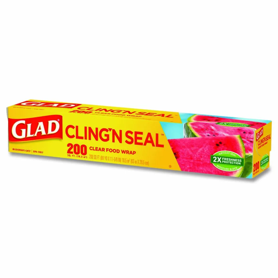 Glad Cling'N Seal Plastic Food Wrap, 200 sq ft, 12 Rolls/Carton