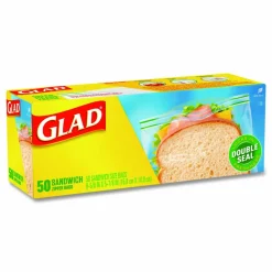 Glad Zipper Food Storage Plastic Sandwich Bags, 6.63 x 5.88, Clear, 50 Bags/Box, 12 Boxes/Carton