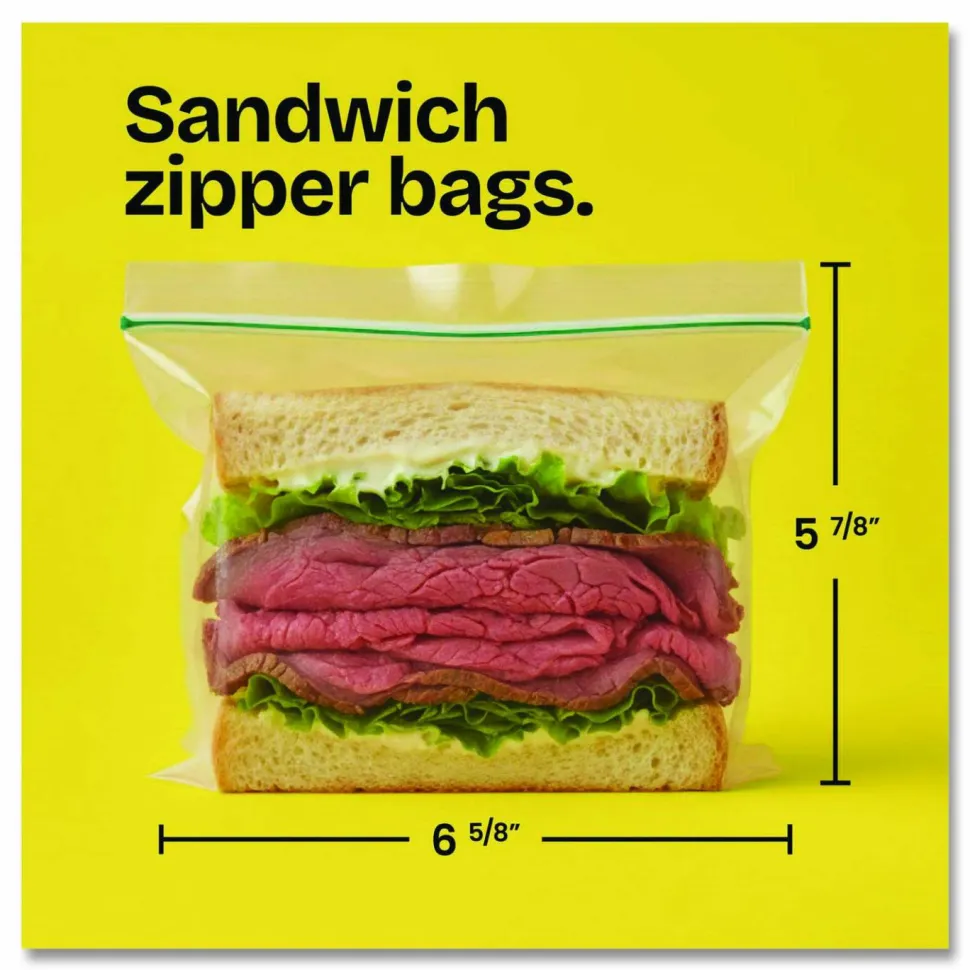 Glad Zipper Food Storage Plastic Sandwich Bags, 6.63 x 5.88, Clear, 50 Bags/Box, 12 Boxes/Carton