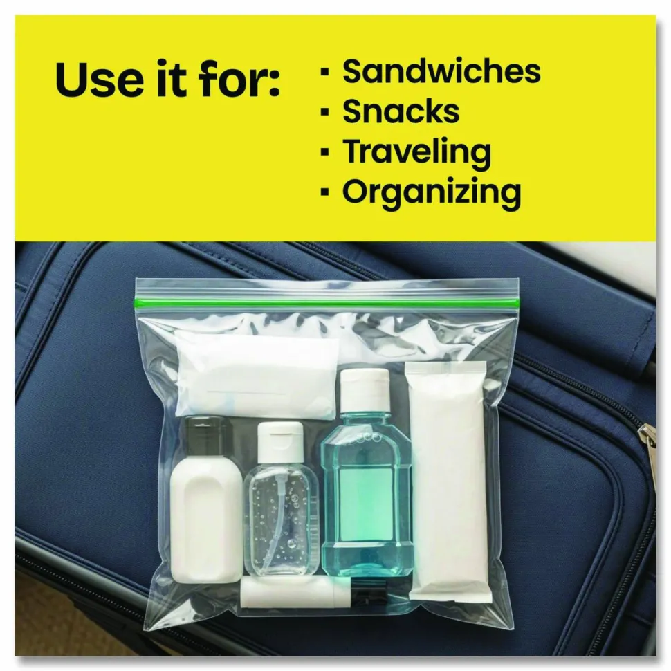 Glad Zipper Food Storage Plastic Sandwich Bags, 6.63 x 5.88, Clear, 50 Bags/Box, 12 Boxes/Carton