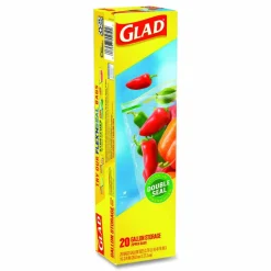 Glad Zipper Food Storage Plastic Bags, Gallon Size, 10.75 x 10.19, Clear, 20 Bags/Box, 12 Boxes/Carton