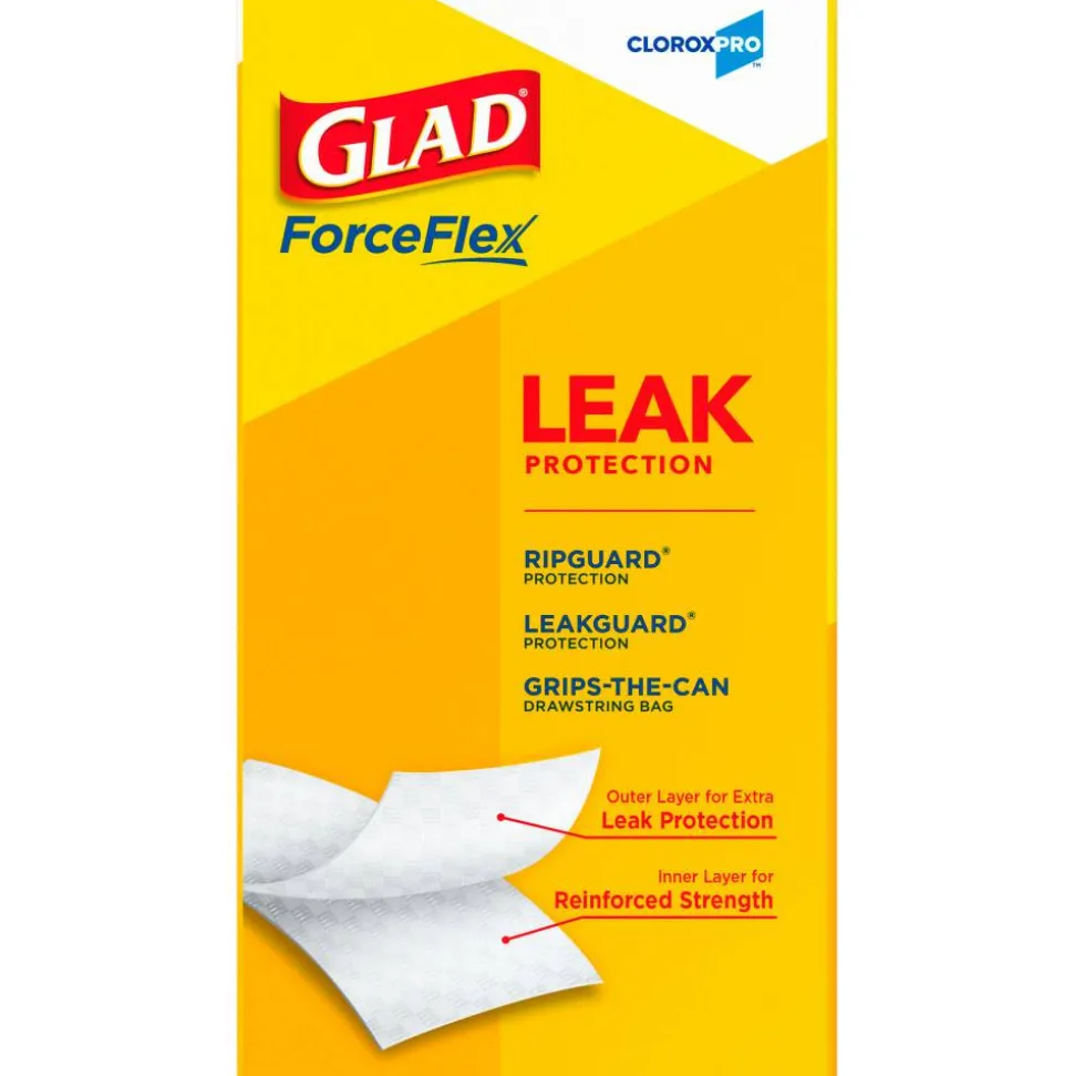 Glad CloroxPro ForceFlex Tall Kitchen Drawstring Trash Bags, 13 gal, 24 x 27.38, Gray, 100/Box