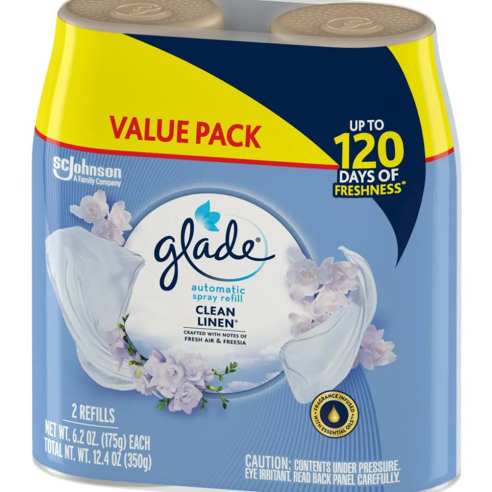 Glade Automatic Spray Refills, Clean Linen Scent, 12.4 fl oz, Pack Of 2 Refills
