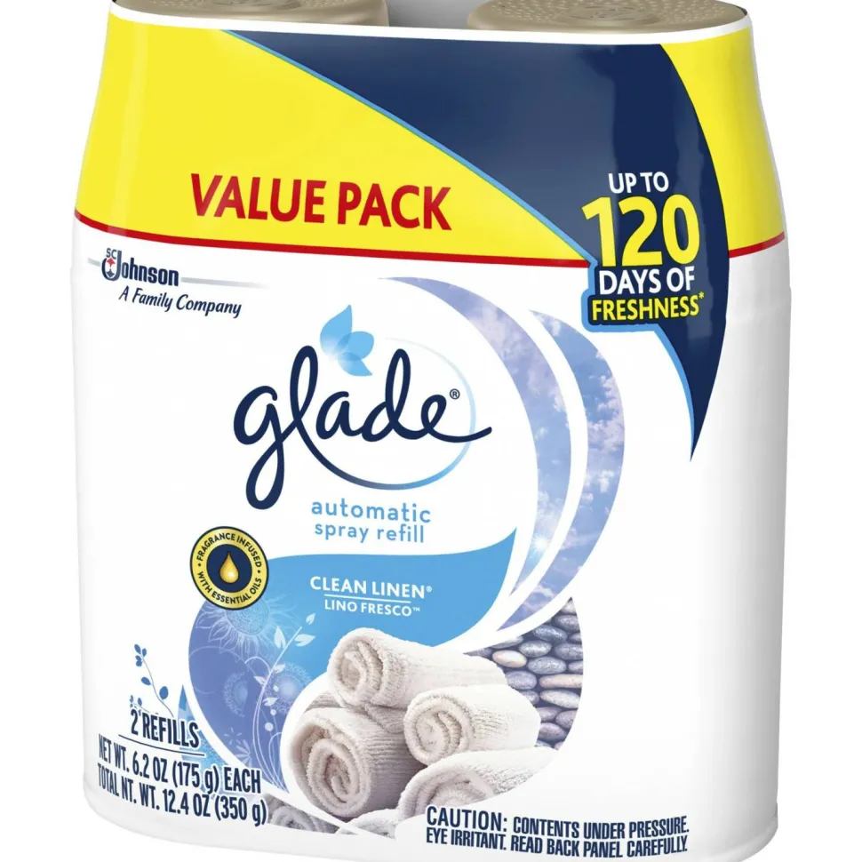 Glade Automatic Spray Refills, Clean Linen Scent, 12.4 fl oz, Pack Of 2 Refills