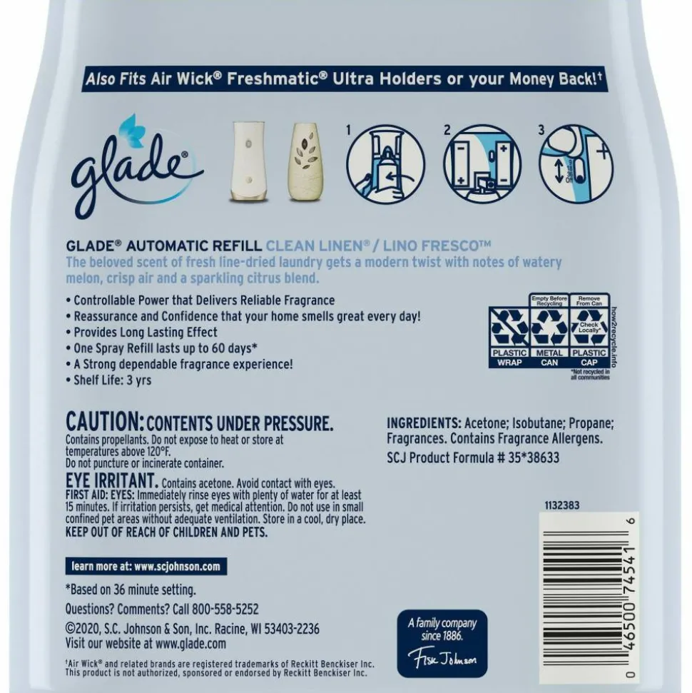 Glade Automatic Spray Refill Value Pack - 12.4 fl oz (0.4 quart) - 70 Day - Long Lasting - 2/Pack - 3 / Carton