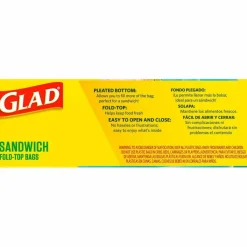 Glad Fold Top Food Storage Plastic Sandwich Bags, 6.5 x 5.5, Clear, 180 Bags/Box, 12 Boxes/Carton