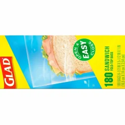 Glad Fold Top Food Storage Plastic Sandwich Bags, 6.5 x 5.5, Clear, 180 Bags/Box, 12 Boxes/Carton