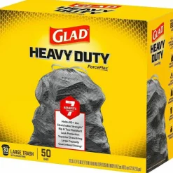 Glad ForceFlexPlus Drawstring Large Trash Bags, Large Size, 30 gal, 0.90 mil (23 Micron) Thickness, 50 Count - 78997