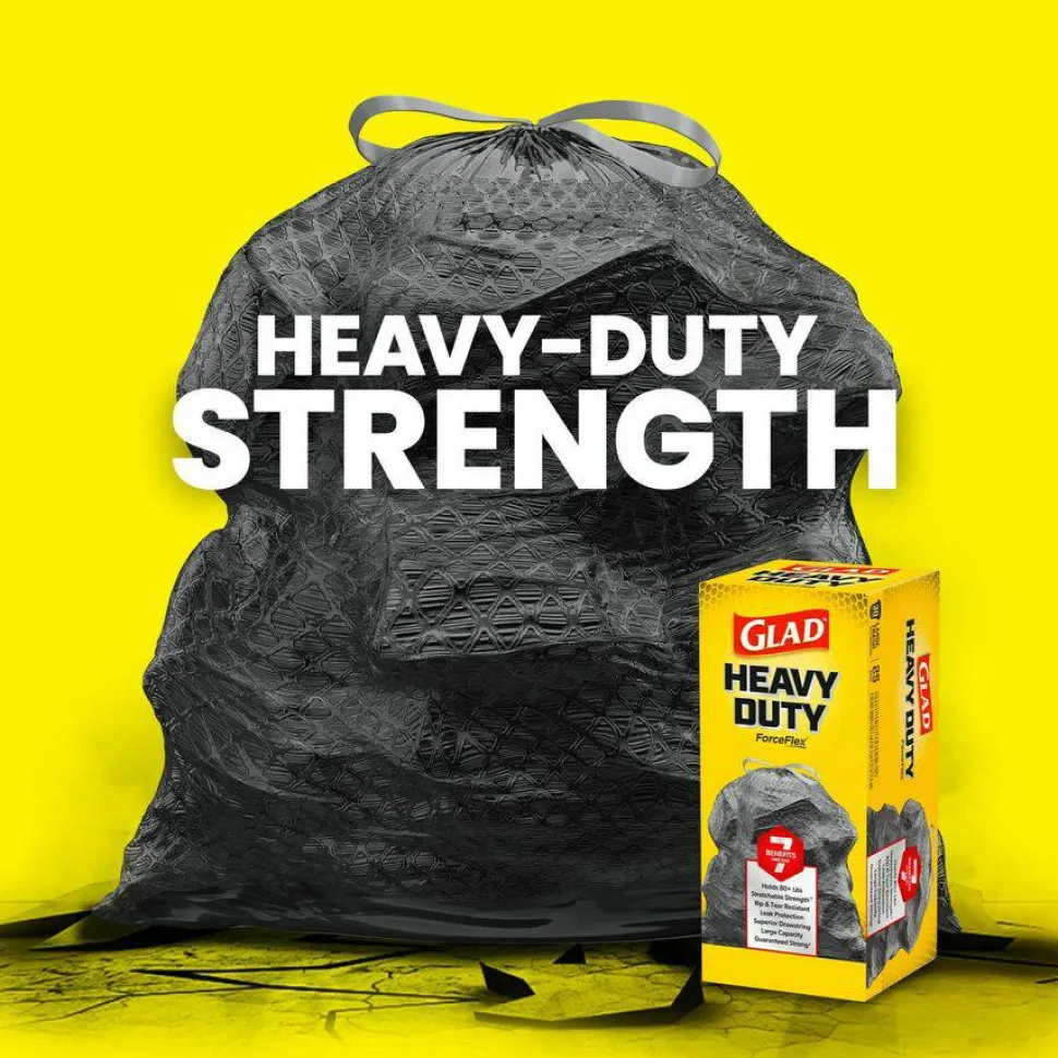 Glad ForceFlexPlus Drawstring Large Trash Bags, Large Size, 30 gal, 0.90 mil (23 Micron) Thickness, 50 Count - 78997