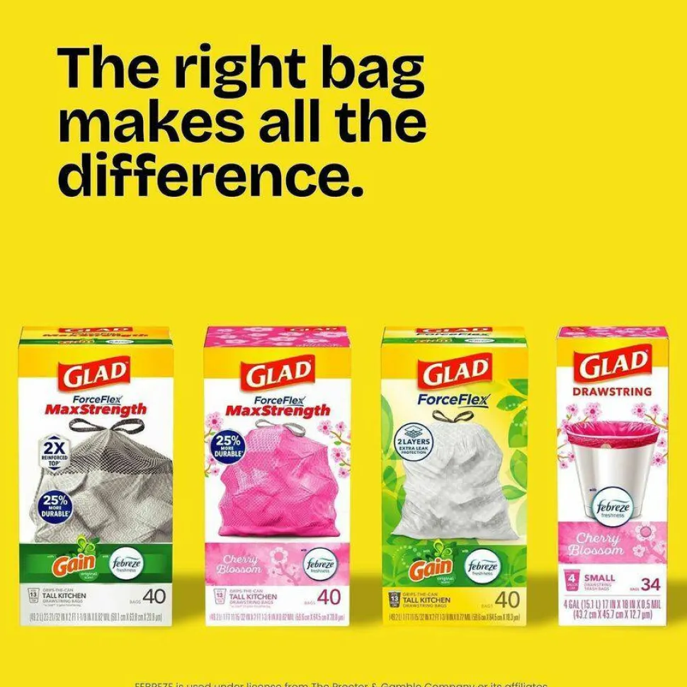 Glad ForceFlexPlus Drawstring Large Trash Bags, Large Size, 30 gal, 0.90 mil (23 Micron) Thickness, 50 Count - 78997