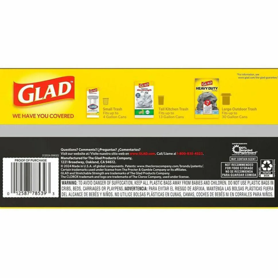 Glad ForceFlexPlus Drawstring Large Trash Bags, Large Size, 30 gal, 0.90 mil (23 Micron) Thickness, 50 Count - 78997
