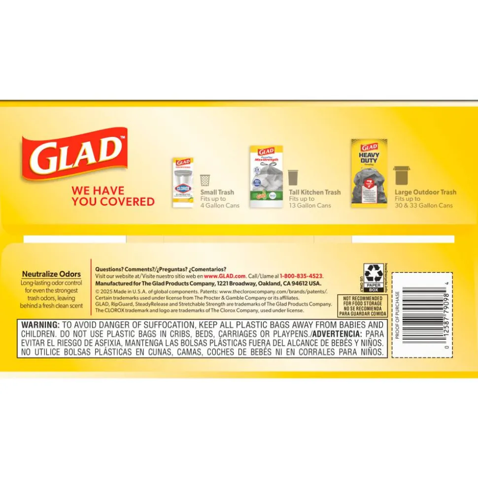 Glad ForceFlex Tall Kitchen Drawstring Trash Bags, 0.72 mil, 13 Gallon, Gain Original with Febreze Freshness, 110 Count