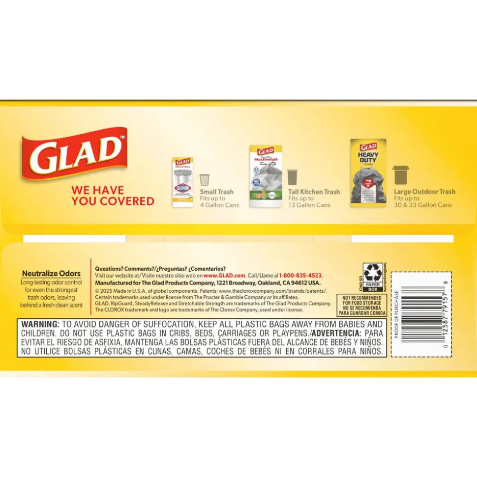 Glad ForceFlex Tall Kitchen Drawstring Trash Bags, 0.72 mil, 13 Gallon, Gain Lavender with Febreze Freshness, 110 Count