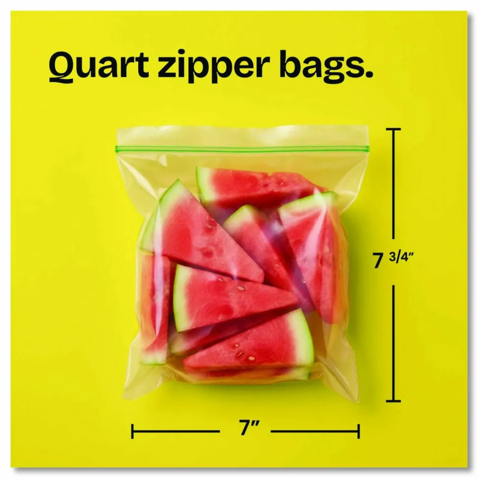 Glad Zipper Food Storage Plastic Bags, Quart Size, 7.75 x 7, Clear, 25 Bags/Box, 12 Boxes/Carton