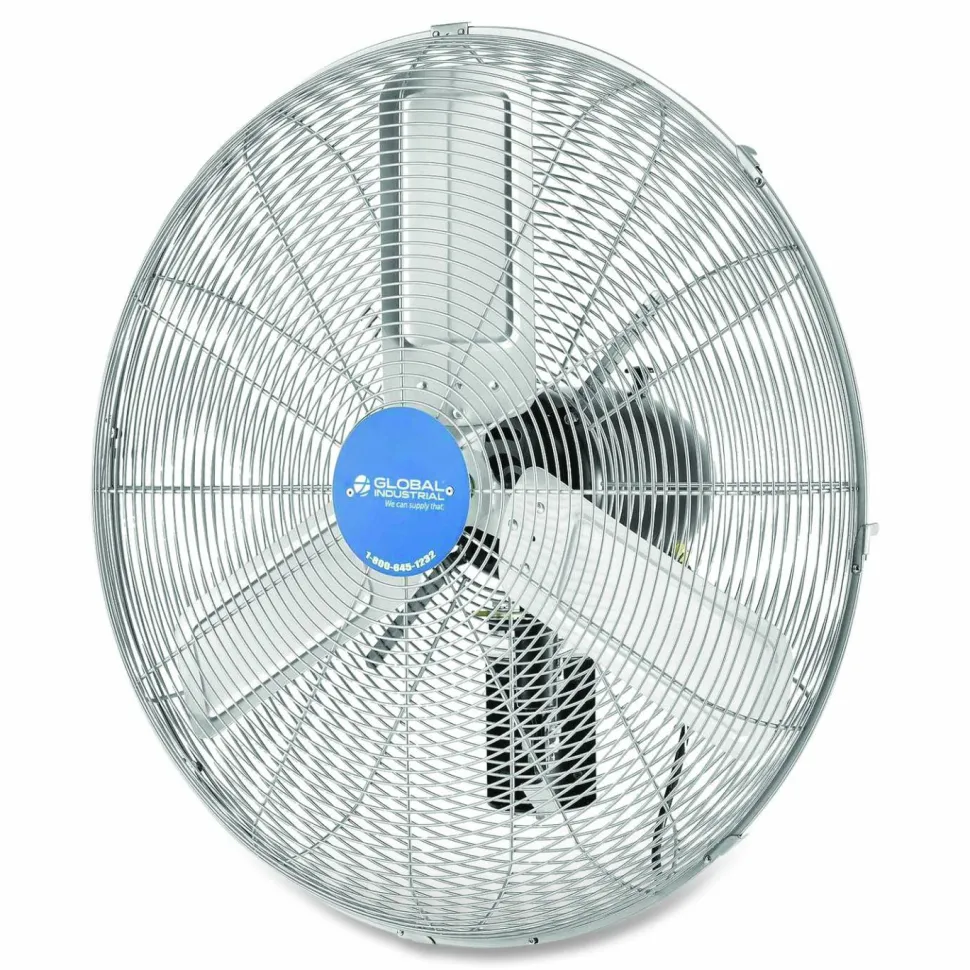Global Industrial Deluxe Oscillating Wall Mount Fan, 24", 3 Speeds, Silver