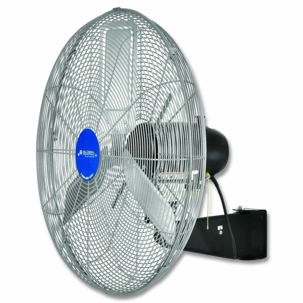 Global Industrial Deluxe Oscillating Wall Mount Fan, 24", 3 Speeds, Silver